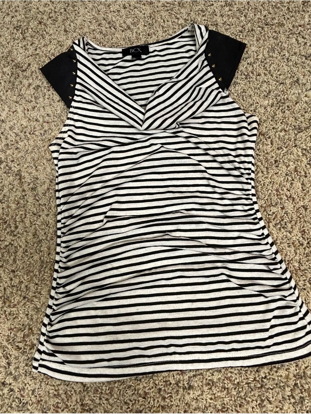 BCX Black & White Striped Sleeveless Tank with Studded Shoulders